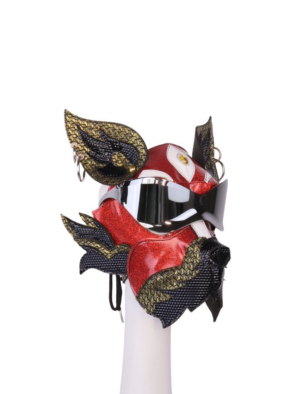 Red Gold Wolf Dog PU Leather Mask with Goggles for Halloween Cosplay