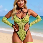 Neon Green Fishnet Cutout Bodysuit