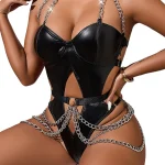 Black Chain PU Cutout Bodysuit