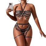 Black Studded Chain Cage Lingerie Set