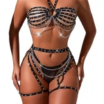 Black Studded Chain Cage Lingerie Set