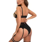 Black Strappy Garter Lingerie Set