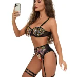 Black Strappy Garter Lingerie Set