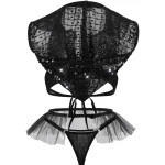 Black White Ruffle Cutout Lingerie Set