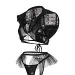 Black White Ruffle Cutout Lingerie Set