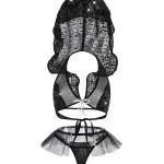 Black White Ruffle Cutout Lingerie Set