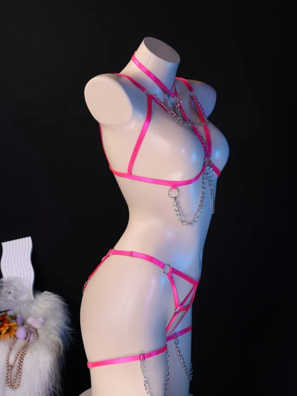 Neon Contrast Strappy Lingerie Set for Women