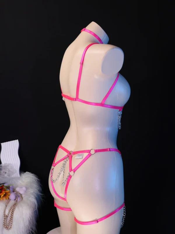 Neon Contrast Strappy Lingerie Set for Women