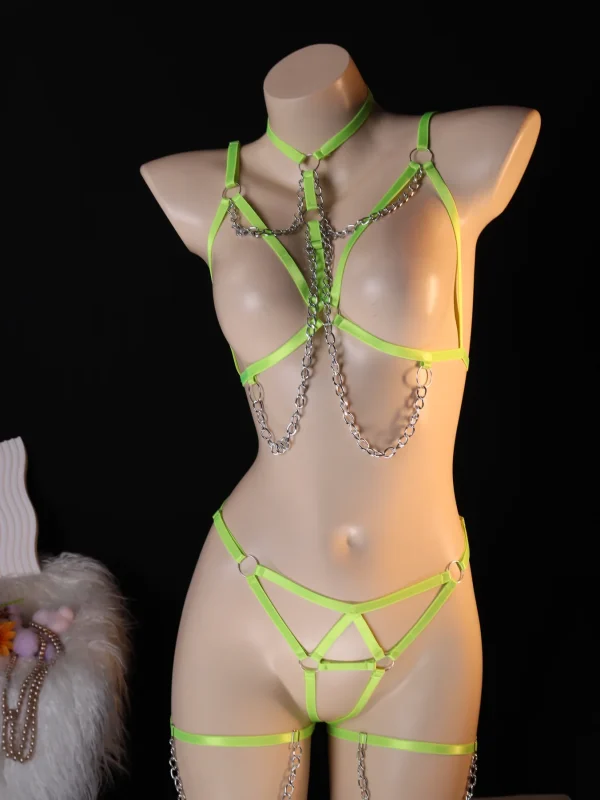 Neon Contrast Strappy Lingerie Set for Women