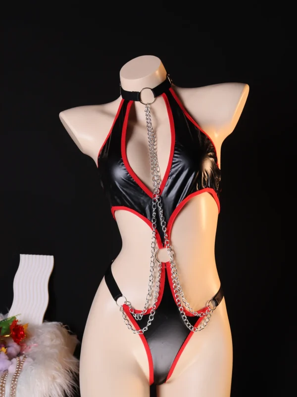 Contrast Strap Cage Lingerie Set for Women