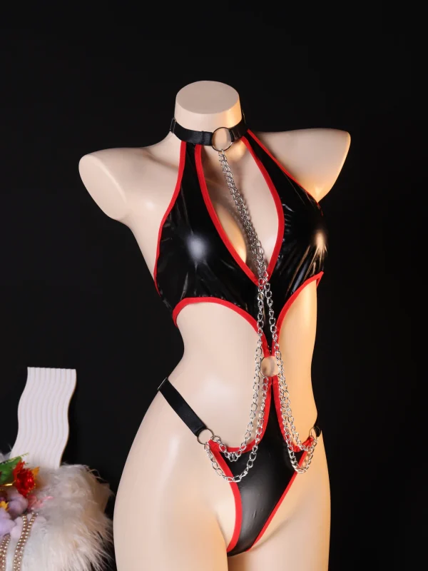 Contrast Strap Cage Lingerie Set for Women