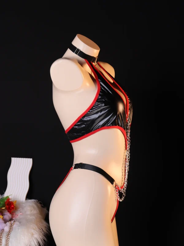 Contrast Strap Cage Lingerie Set for Women