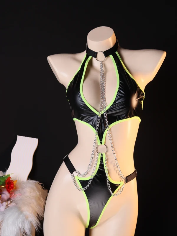 Contrast Strap Cage Lingerie Set for Women