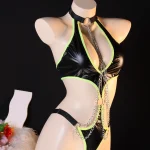 Contrast Strap Cage Lingerie Set