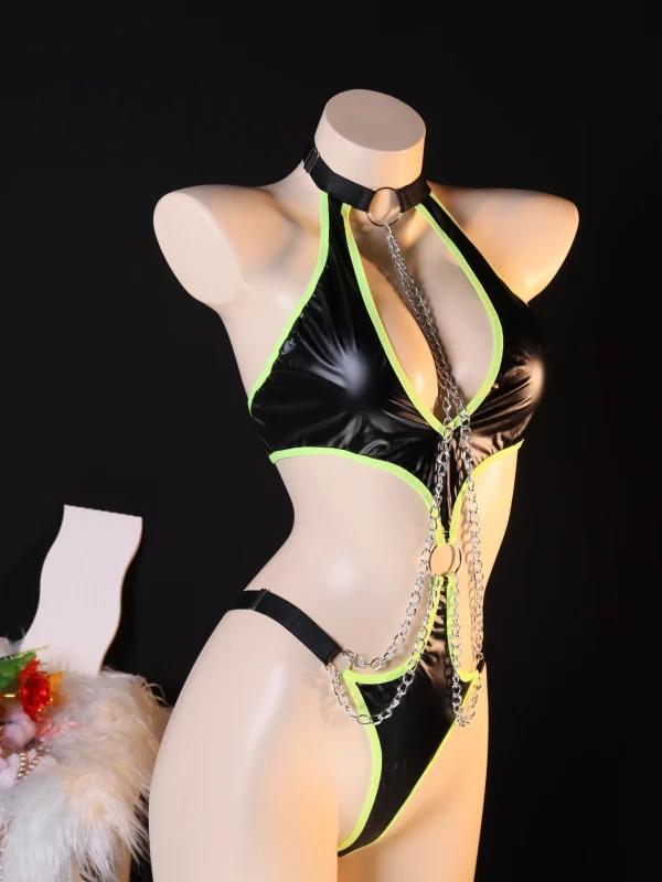 Contrast Strap Cage Lingerie Set for Women