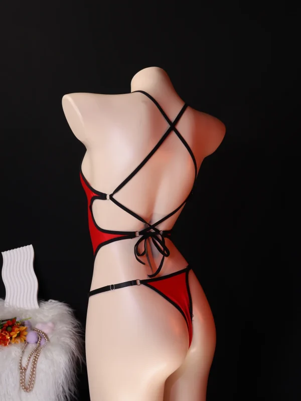Red Black Cutout Bodysuit for Women