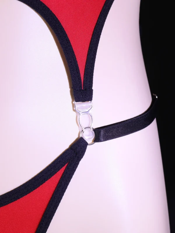 Red Black Cutout Bodysuit for Women