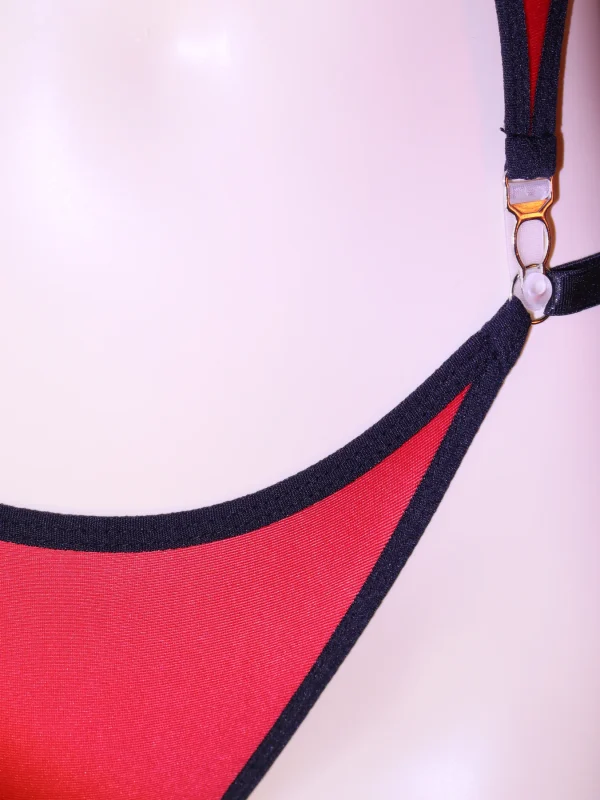 Red Black Cutout Bodysuit for Women
