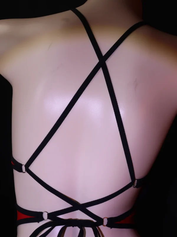 Red Black Cutout Bodysuit for Women