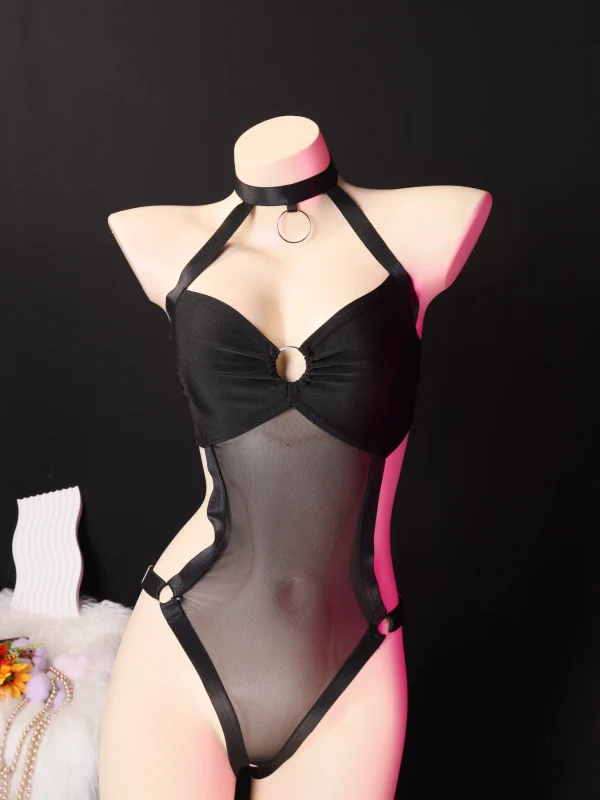 Black Asymmetric One Shoulder Bodysuit for Women