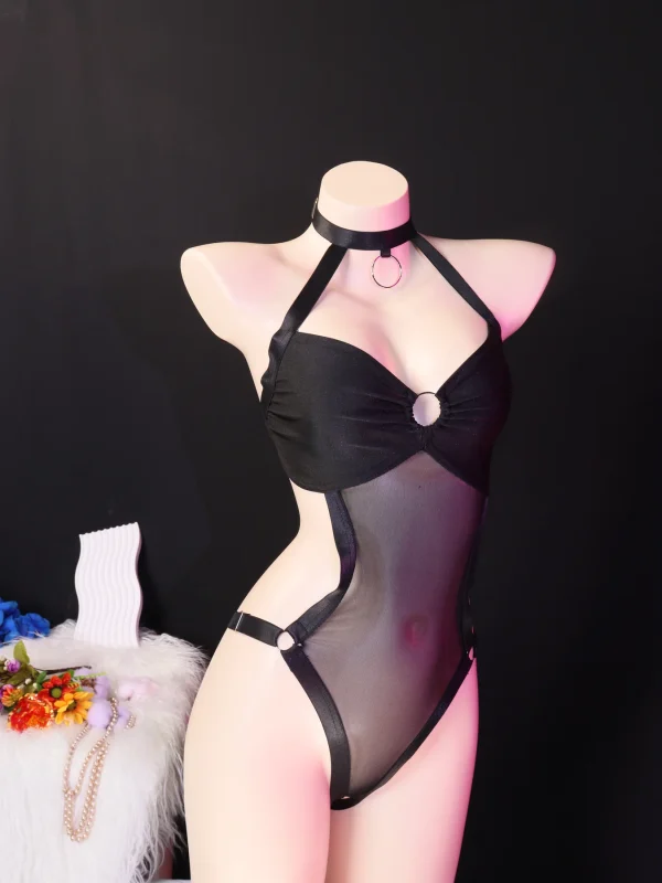 Black Asymmetric One Shoulder Bodysuit for Women