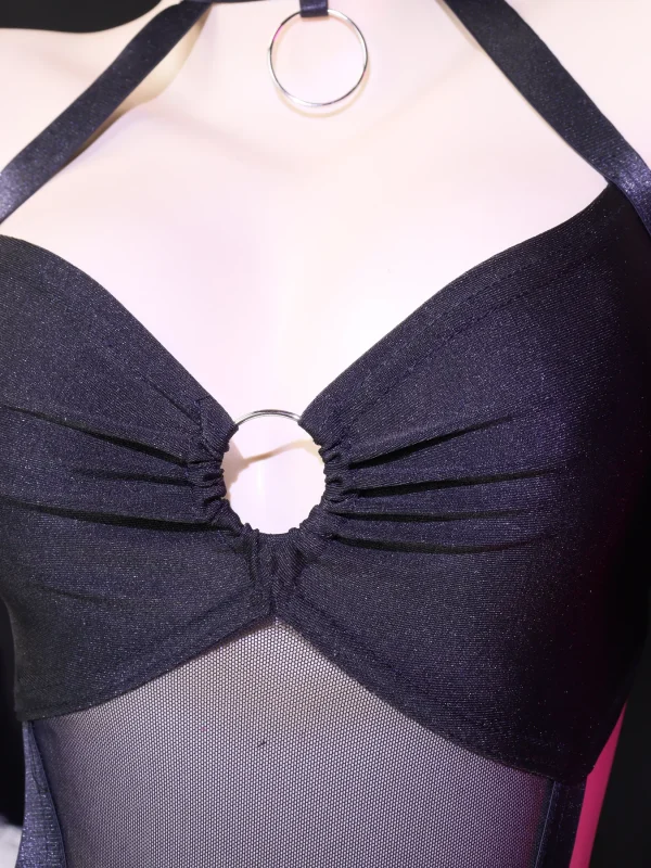 Black Asymmetric One Shoulder Bodysuit for Women