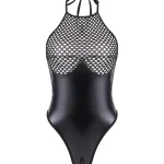 Black Fishnet Halter Bodysuit