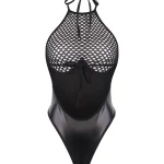 Black Fishnet Halter Bodysuit