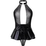 Black PU Halter Mini Dress