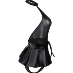 Black PU Halter Mini Dress