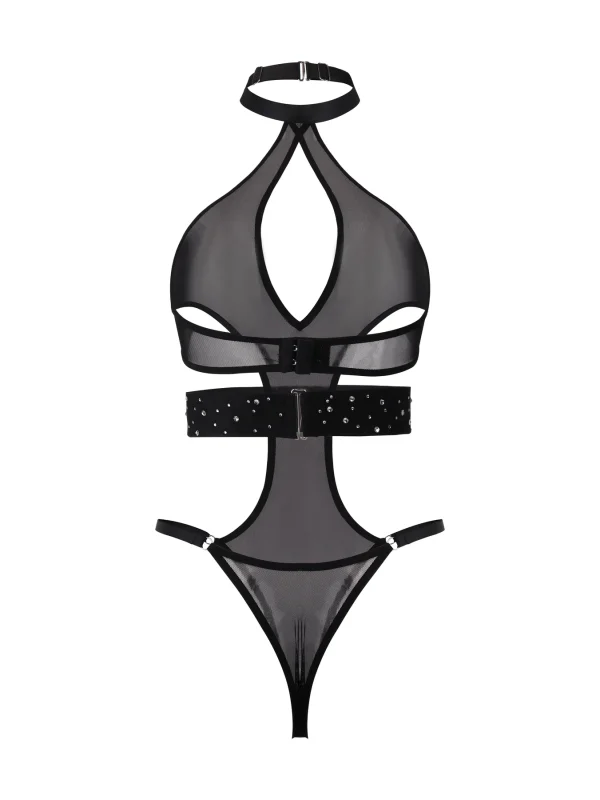 Black Rhinestone Cutout Three Piece Set for Women