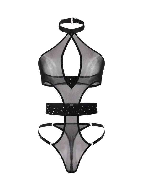 Black Rhinestone Cutout Three Piece Set for Women