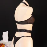 Black Rhinestone Cutout Three Piece Set