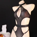 Black Rhinestone Cutout Three Piece Set