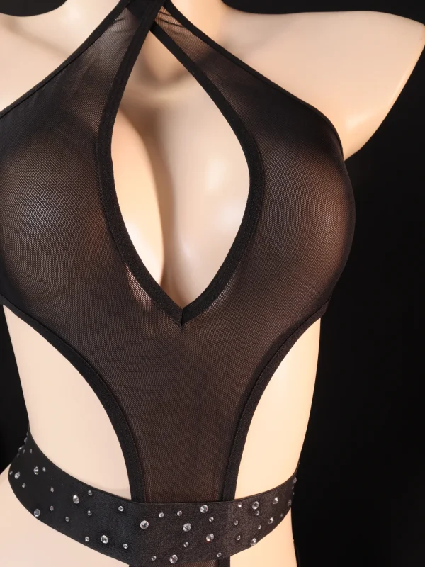 Black Rhinestone Cutout Three Piece Set for Women