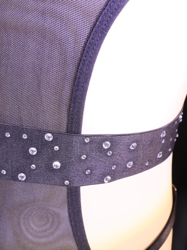 Black Rhinestone Cutout Three Piece Set for Women
