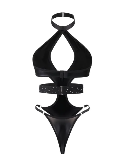 Black Cutout Halter Lingerie Set for Women