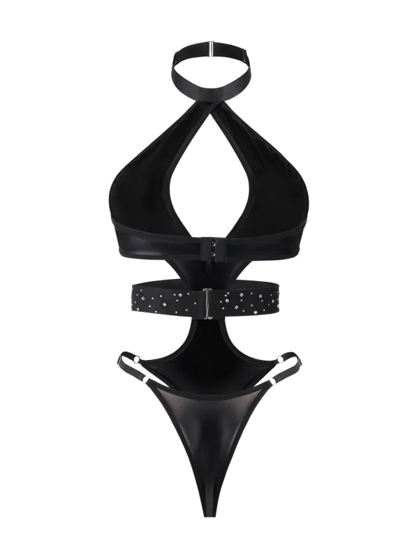 Black Cutout Halter Lingerie Set for Women