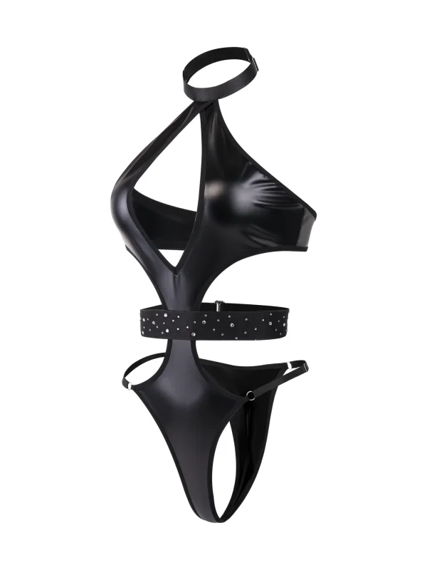 Black Cutout Halter Lingerie Set for Women