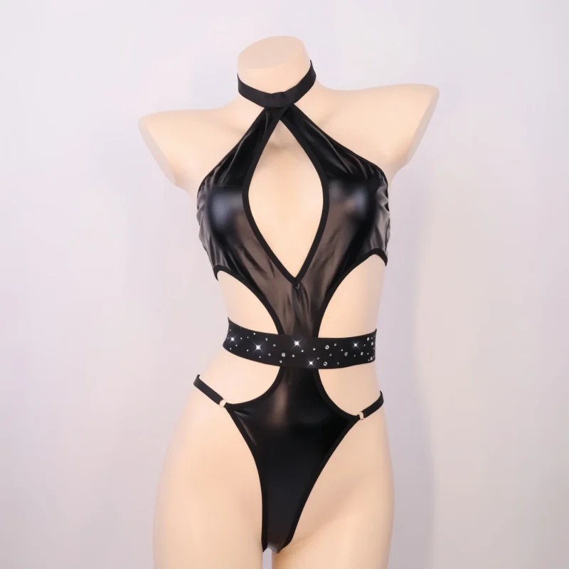 Black Cutout Halter Lingerie Set for Women