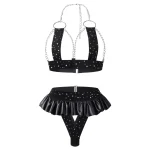 Black Rhinestone Chain Skirt Lingerie Set