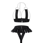 Black Rhinestone Chain Skirt Lingerie Set