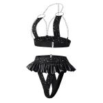 Black Rhinestone Chain Skirt Lingerie Set