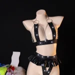 Black Rhinestone Chain Skirt Lingerie Set