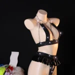Black Rhinestone Chain Skirt Lingerie Set