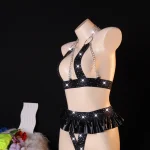 Black Rhinestone Chain Skirt Lingerie Set
