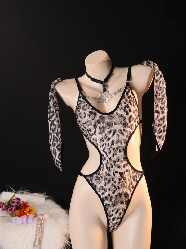 Leopard Print Cutout Bodysuit for Women