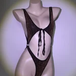 Brown Black Leopard Strap Bodysuit