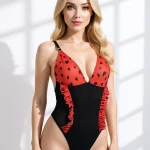 Red Black Polka Dot Cutout Bodysuit
