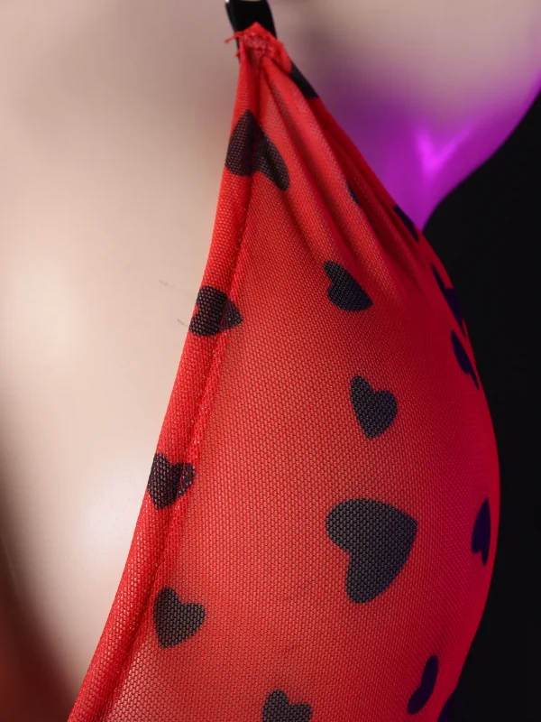 Red Black Polka Dot Cutout Bodysuit for Women